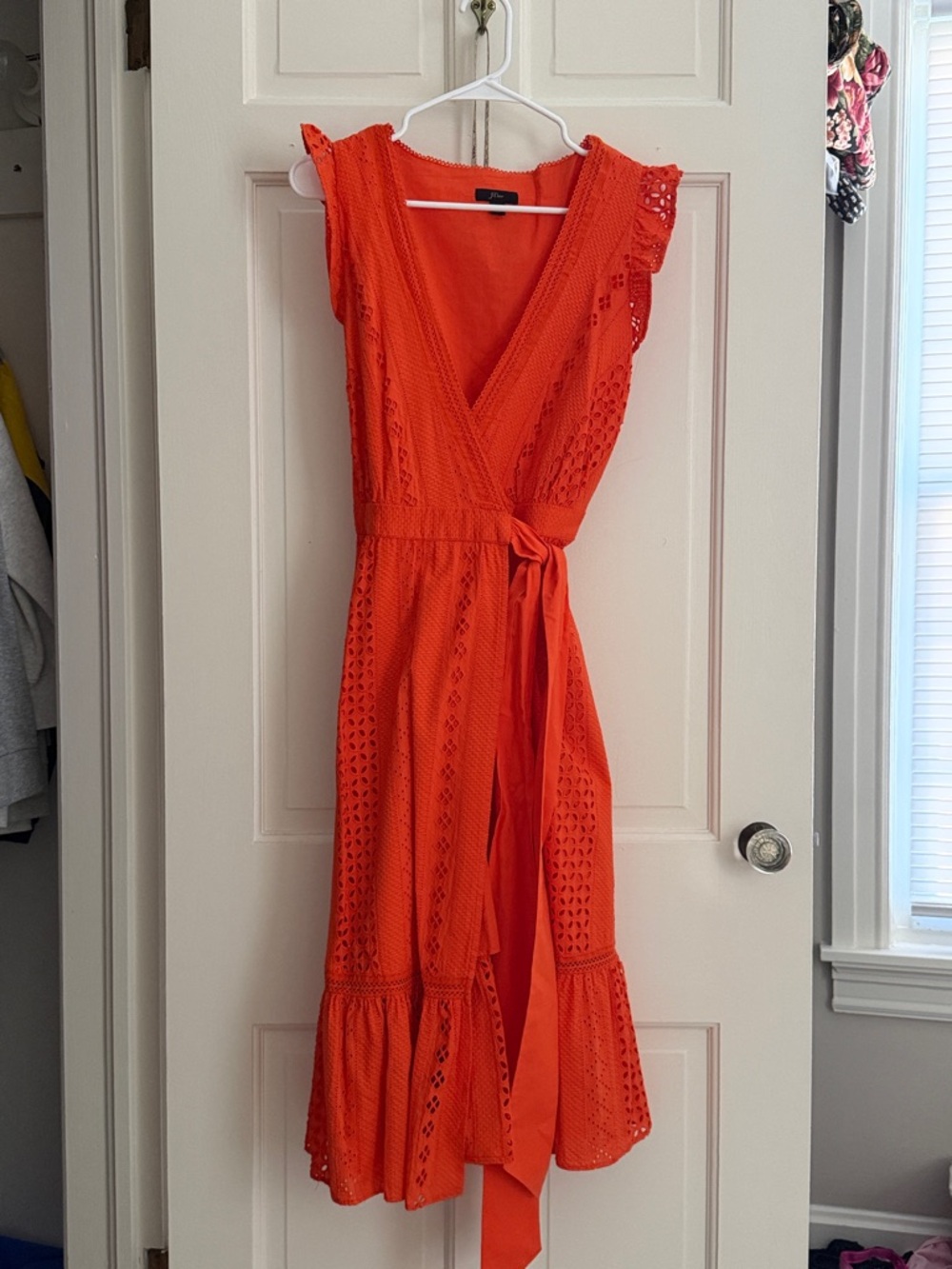 J. Crew Orange Eyelet Wrap Dress
